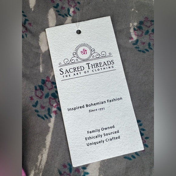 Sacred Threads Bohemian Floral Long Sleeve midi Dress - Picture 3 of 6